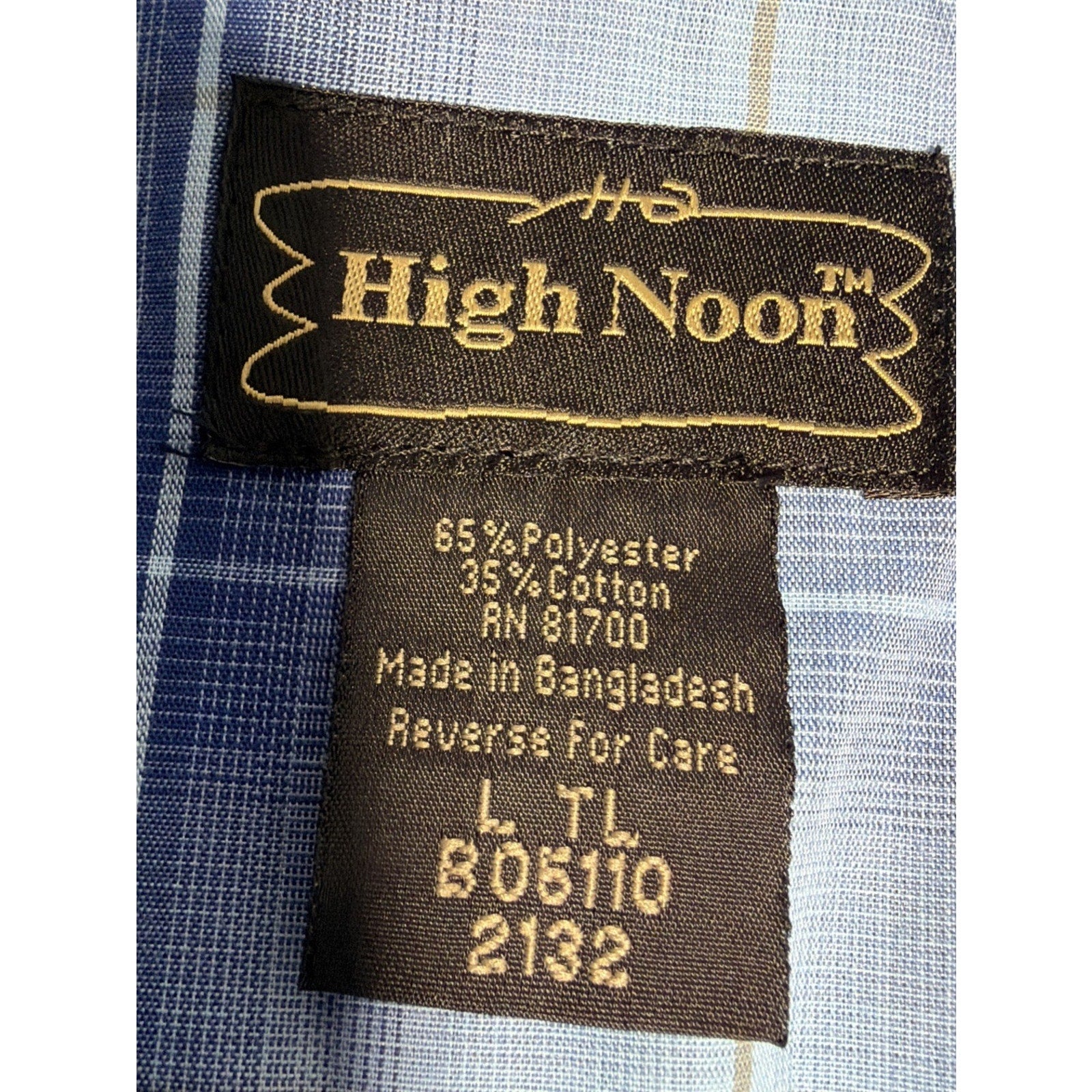 High Noon Western Shirt Mens Large Tall Blue Plaid Pearl Snap Long Sleeve
