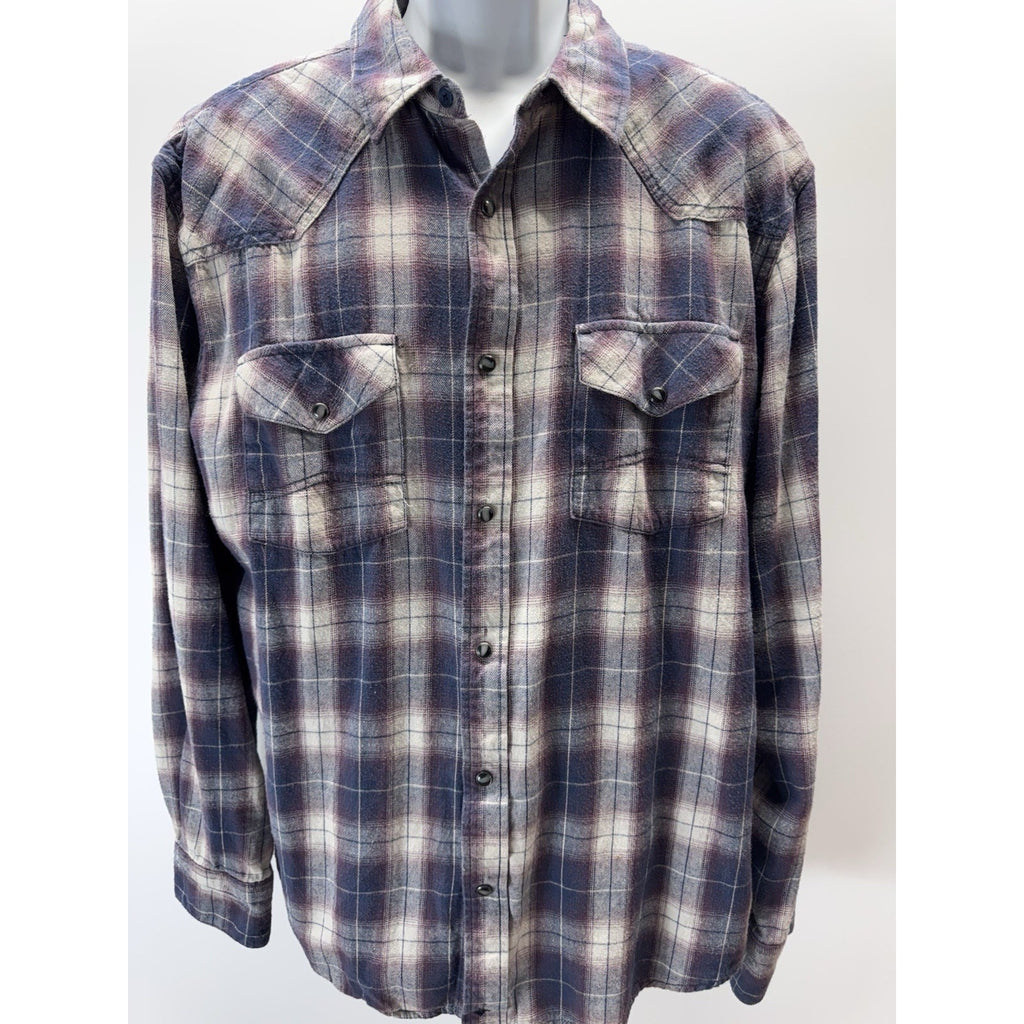 Cody James Long Sleeve Western Pearl Snap Flannel Purple Plaid L