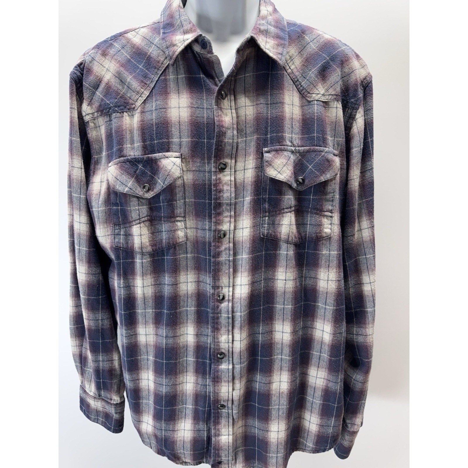 Cody James Long Sleeve Western Pearl Snap Flannel Purple Plaid L
