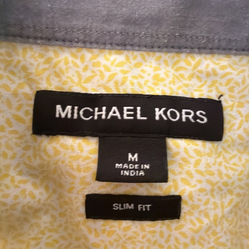 Michael Kors Mens Medium M Yellow Floral Button Up Shirt Slim Fit Short Sleeve