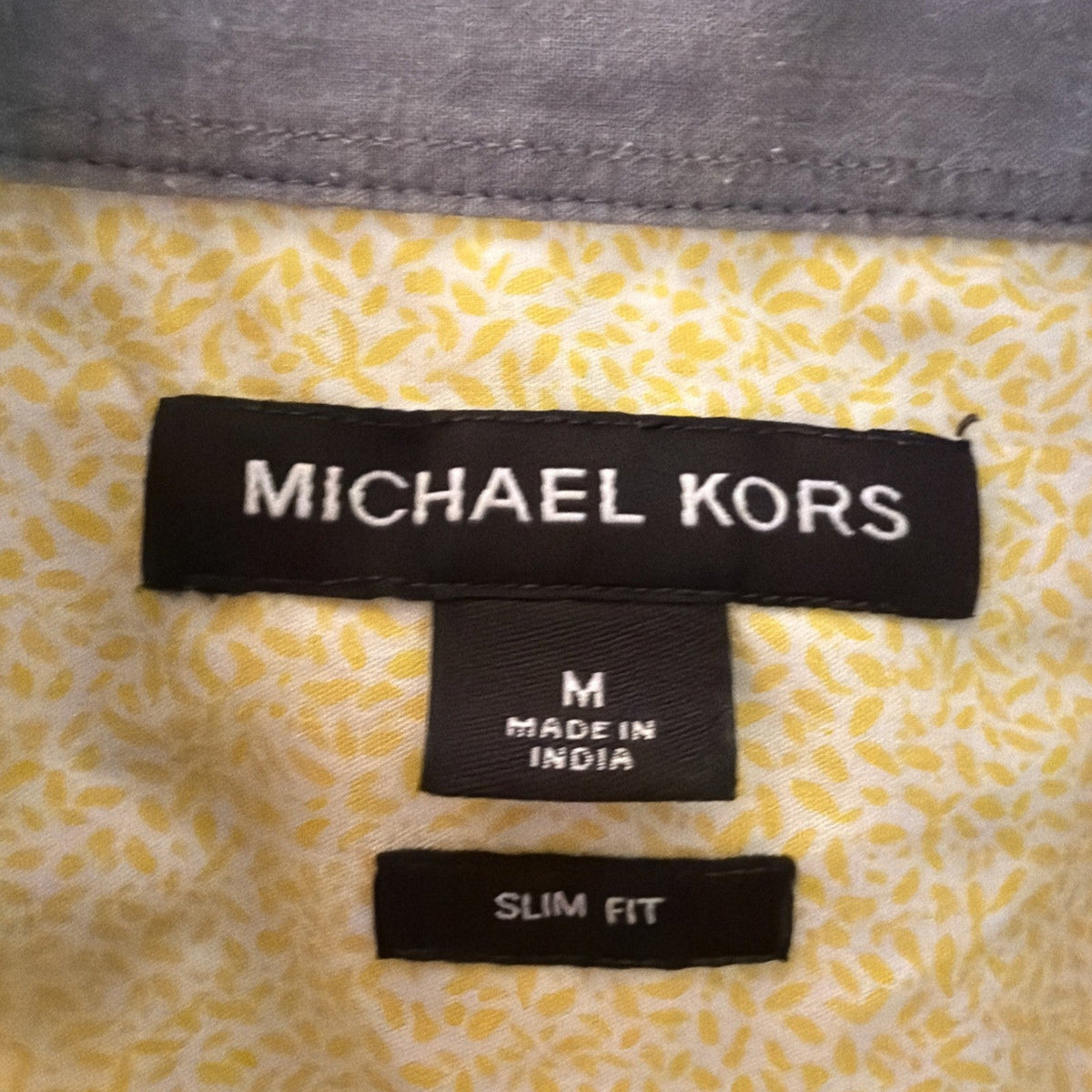 Michael Kors Mens Medium M Yellow Floral Button Up Shirt Slim Fit Short Sleeve