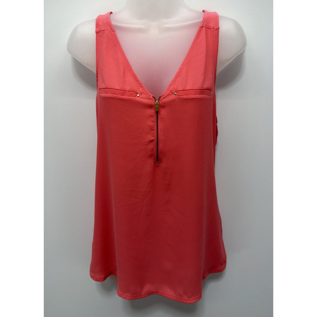 Express Women’s Blouse Top Shirt Sleeveless Pink Front Zip Size M