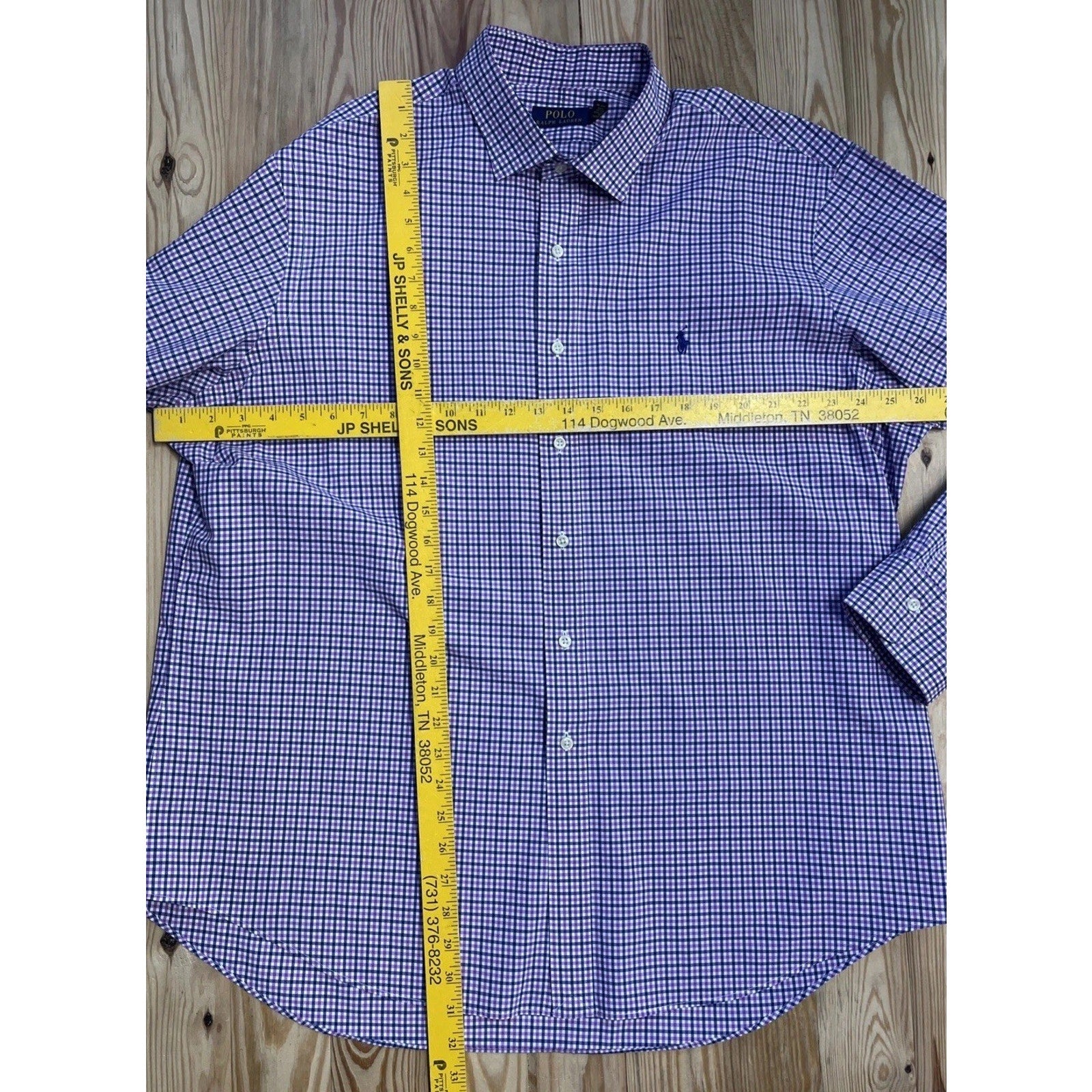 Polo Ralph Lauren Shirt Mens XXL Purple Gingham Check Long Sleeve Pony Button Up