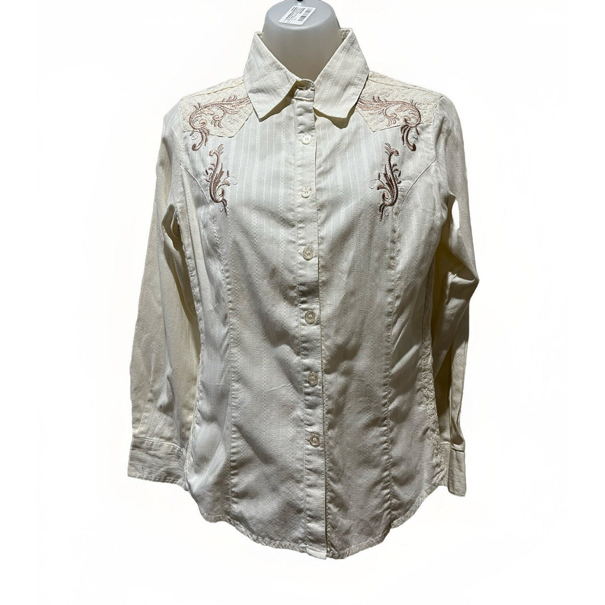 Reba Western Women’s S Beige Trucker Button Up Denim Embellished Collared