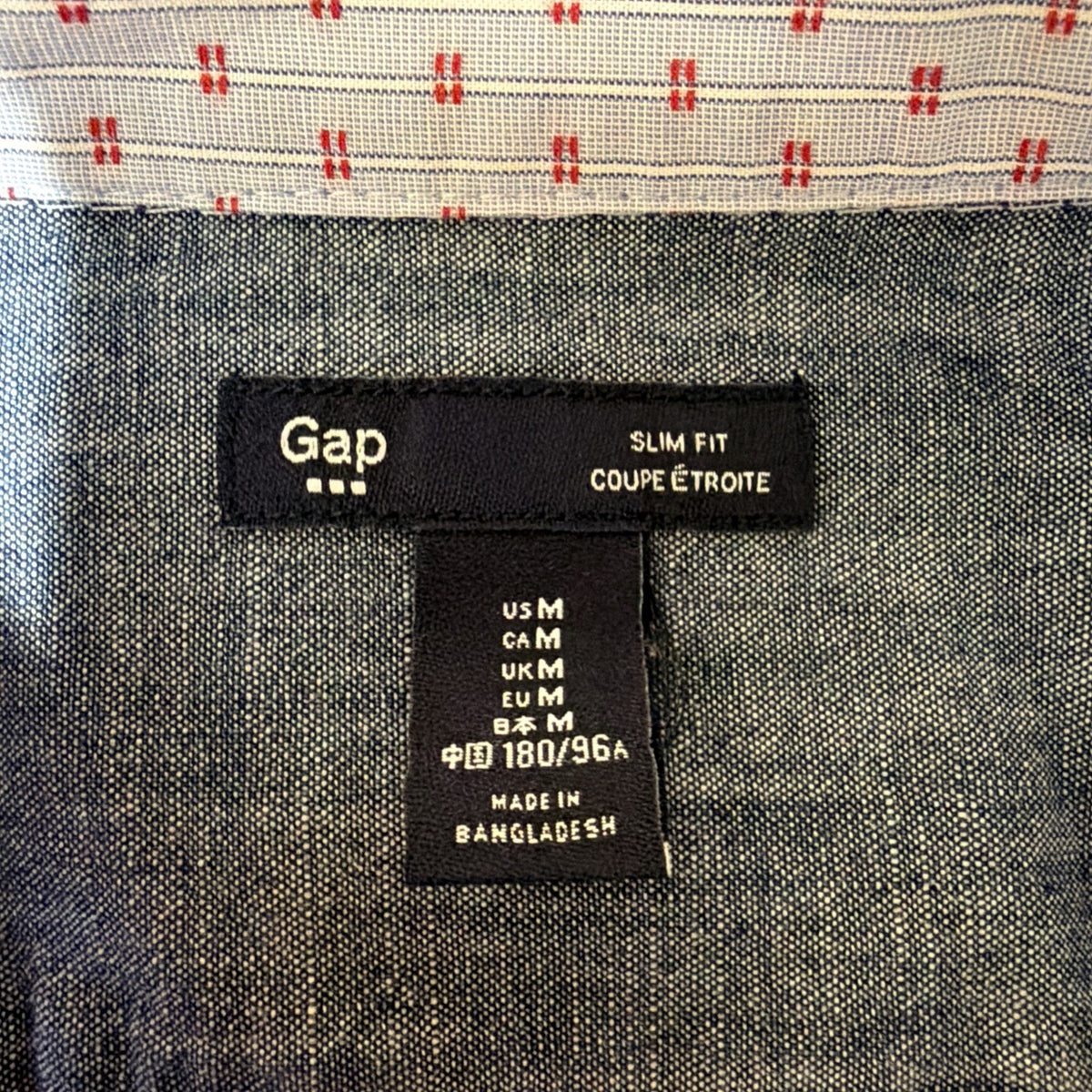 Gap Shirt Mens M Slim Fit Dress Microdot Blue Long Sleeve Collared Button Up