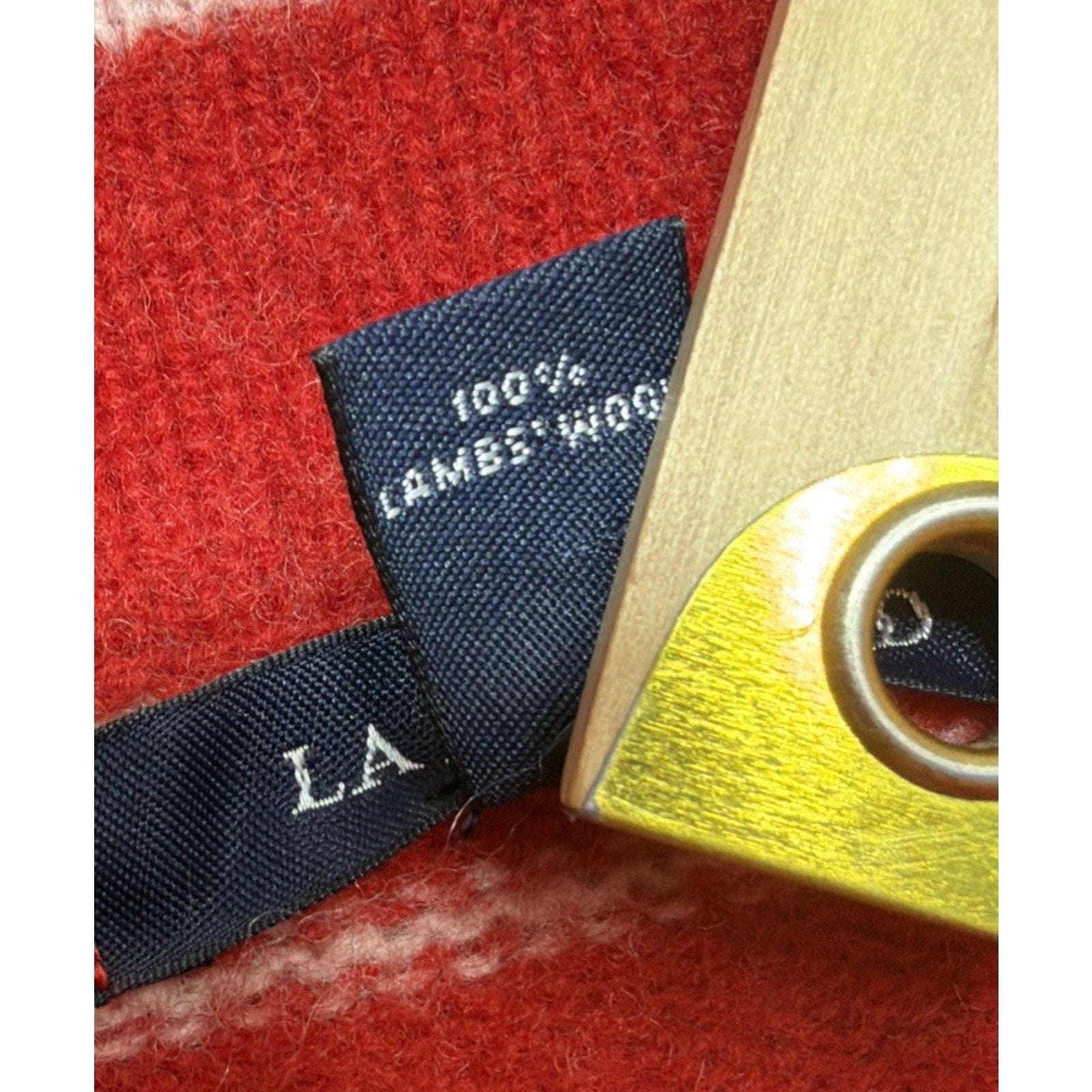 Lands’ End Womens XL 18 Red White Striped Lambswool Sweater Jacket Button Front