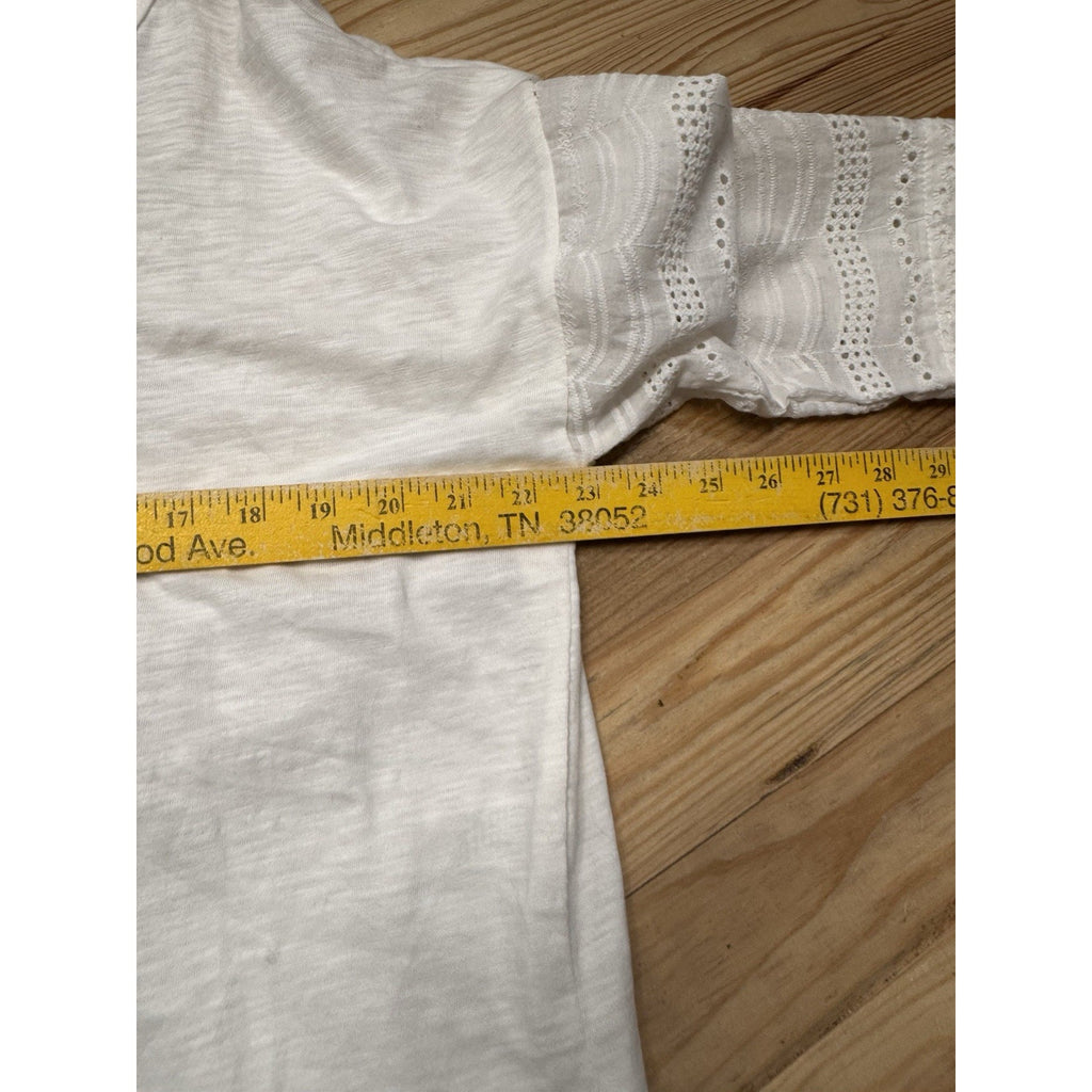 Umgee Tunic Top Blouse Oversized Linen Cotton Laced Sleeve Ivory Women's Size M