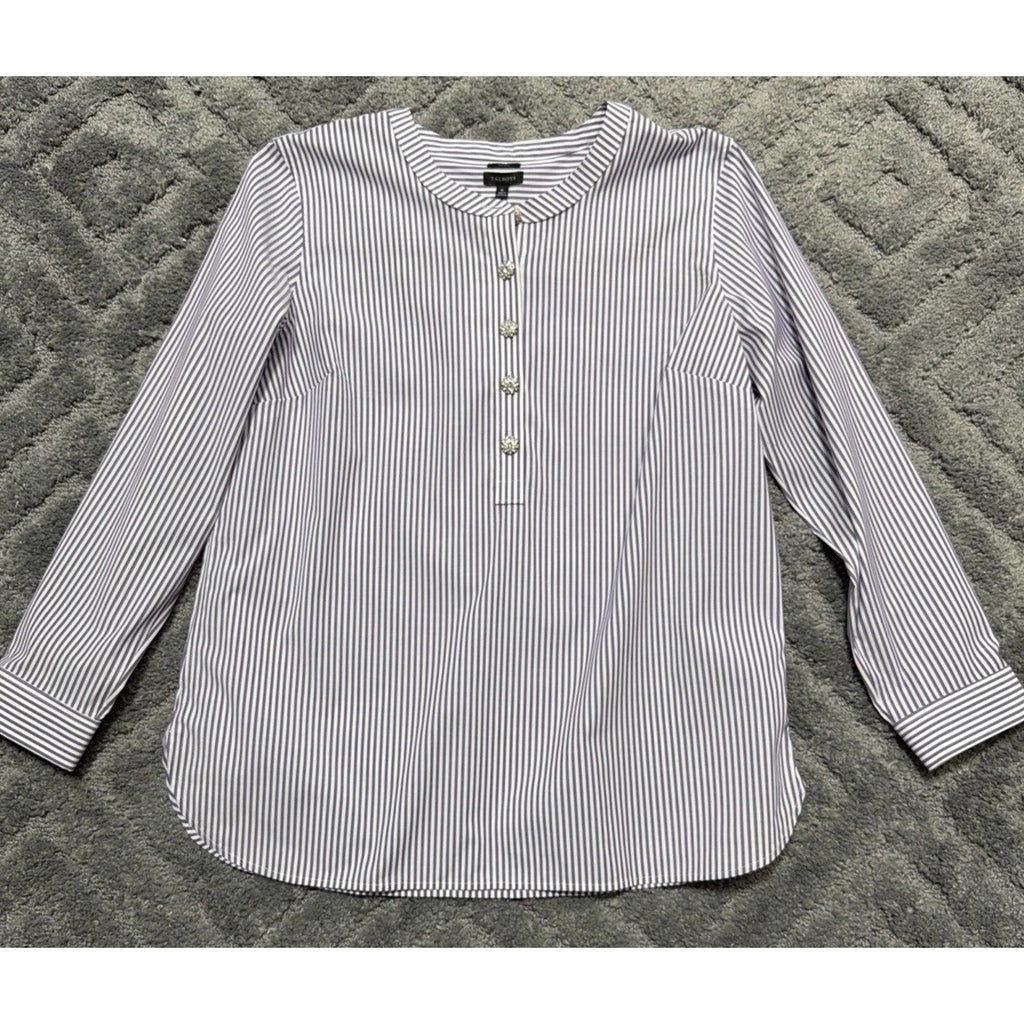 TALBOTS Non Iron Band Collar Tunic XL Dreamy Striped Embellished Button New