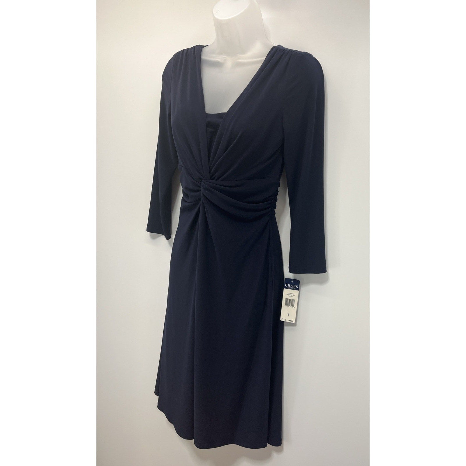 Chaps NWT Weekend Modest sheath dress navy blue Long Sleeve New Small S
