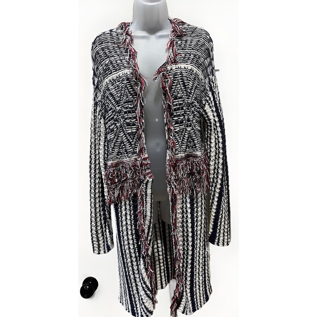 Women New Directions Blue, Red & White Open Front Sweater Cardigan Size L