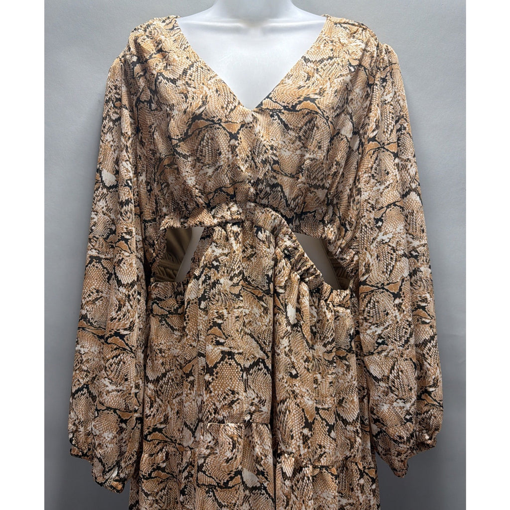 NWT Sofia Jeans Women's Snake Print Cutout Maxi Dress with Long Sleeves Size XXL