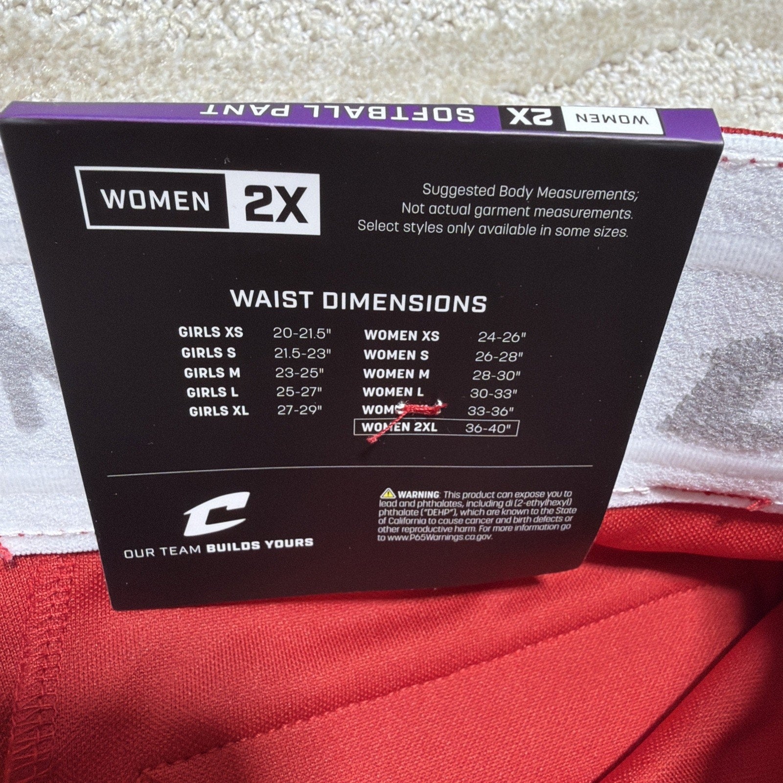 Champro BP11 Women’s Softball Pants 2XL Red Elastic Bottom Fastpitch NWT