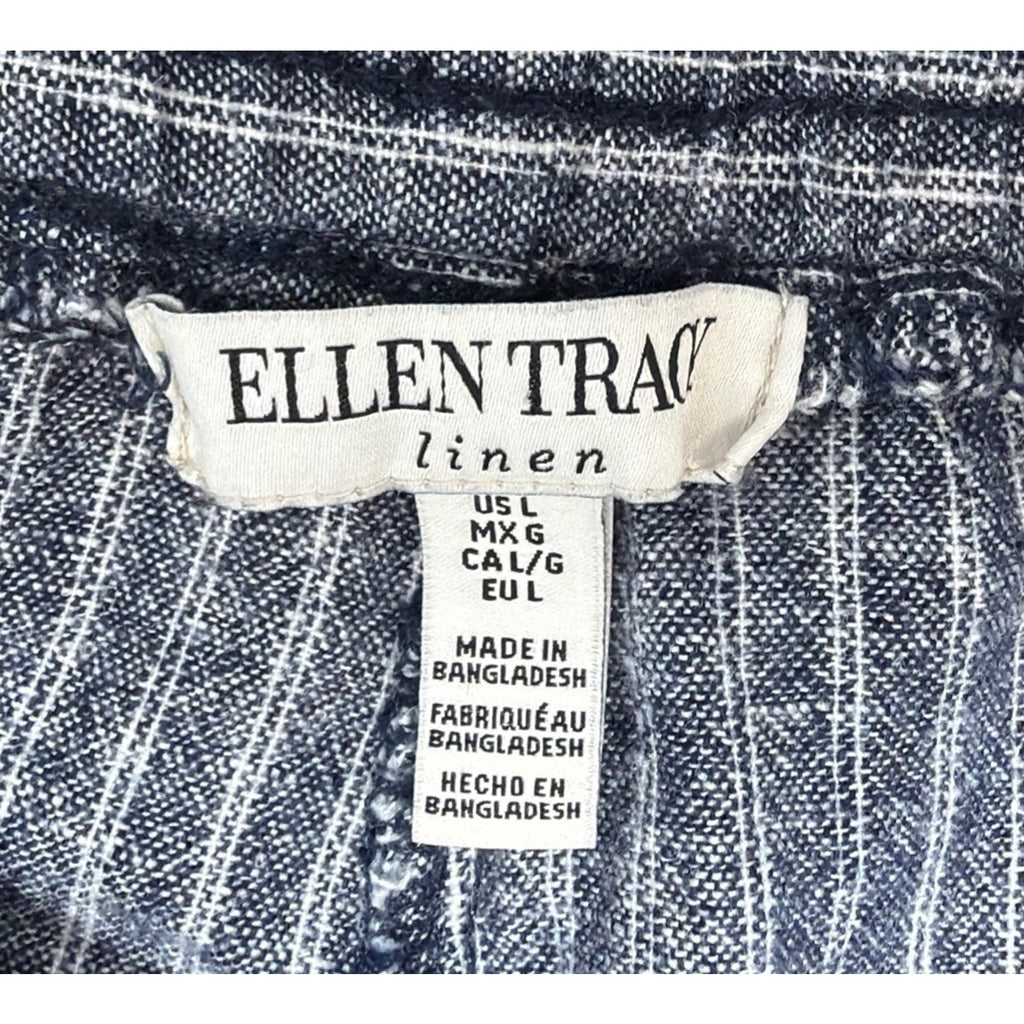 Ellen Tracy Striped Pull-On Linen Blend Wide Leg Pant in Blue/White - Size Large