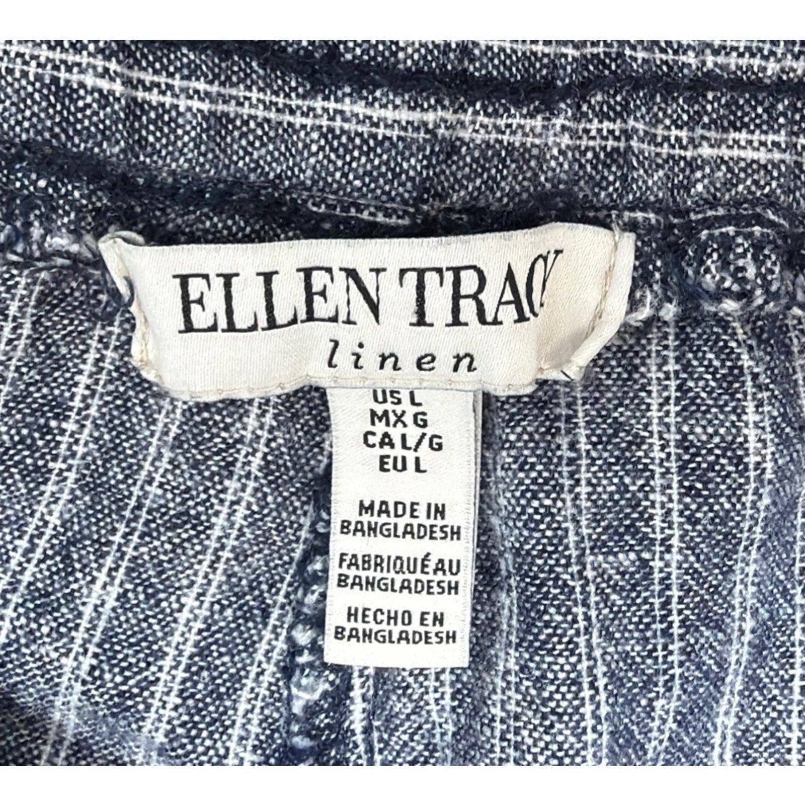 Ellen Tracy Striped Pull-On Linen Blend Wide Leg Pant in Blue/White - Size Large