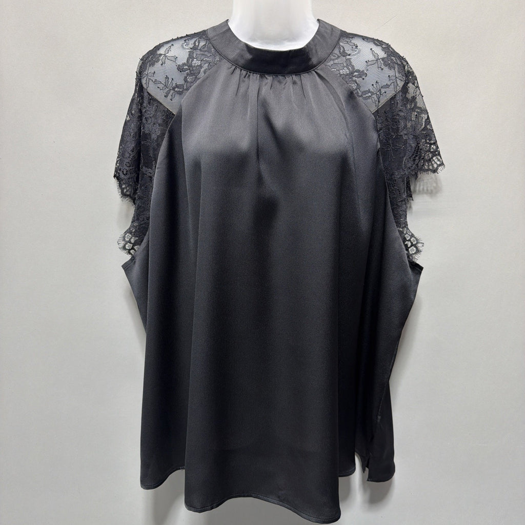 New Maurices Top Blouse Womens Plus Size 4X Black Lace Short Sleeve Lightweight