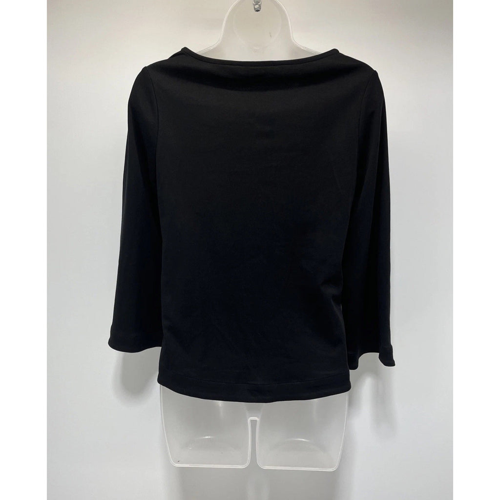 Chico's Black Lace Inset Cotton Top Women's 00 XS 3/4 Sleeves