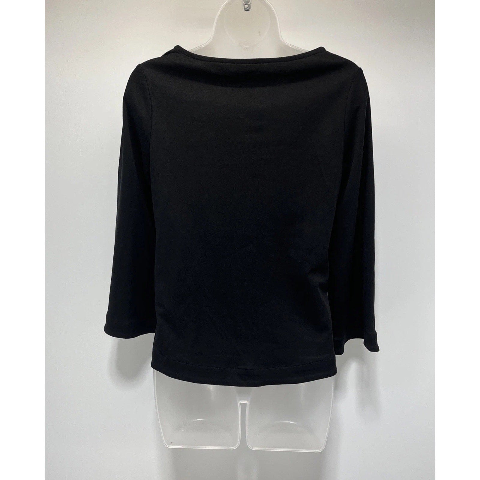 Chico's Black Lace Inset Cotton Top Women's 00 XS 3/4 Sleeves