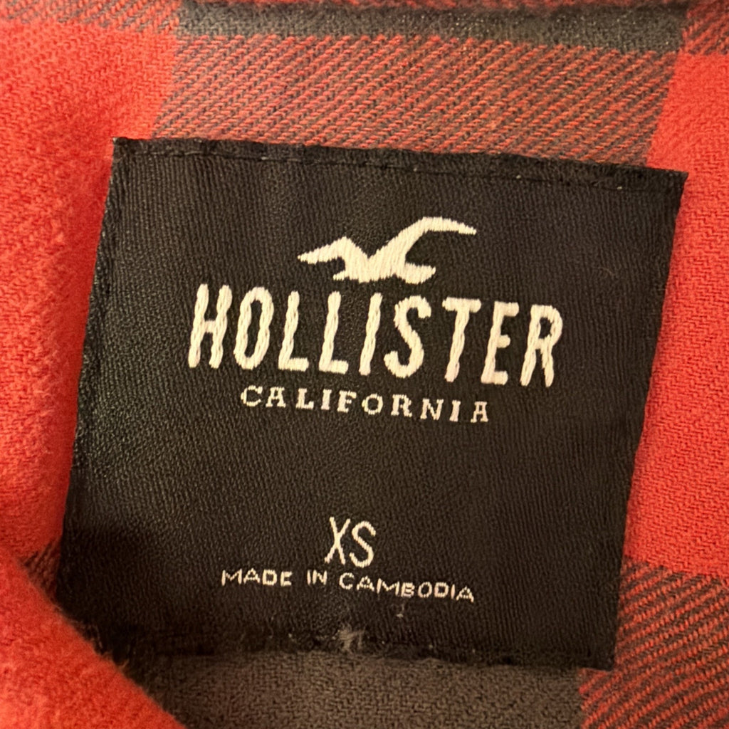 HOLLISTER Mens XS Red Black Buffalo Plaid Flannel Shirt Long Sleeve Button Up