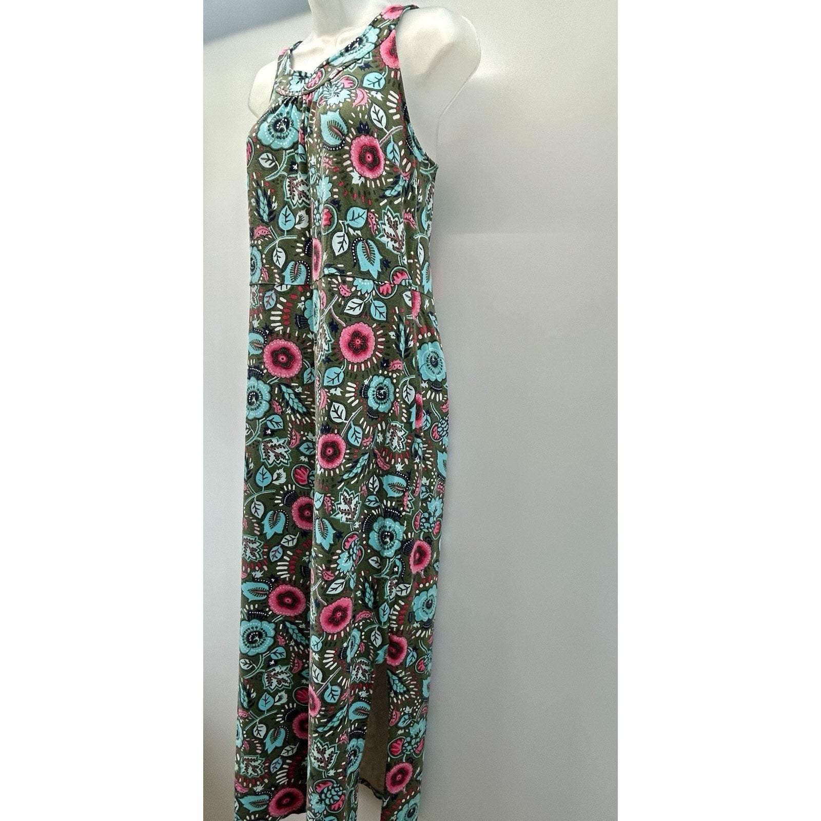 Talbots Womens Sleeveless Floral Maxi Dress Cotton Blend Size Small Stretch.