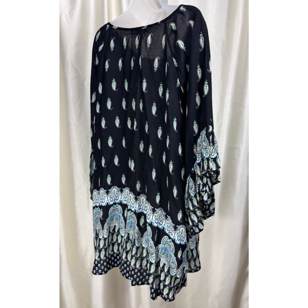 She & Sky Women's BOHO Dress Size Small Long Sleeve Tunic Dress Black Paisley