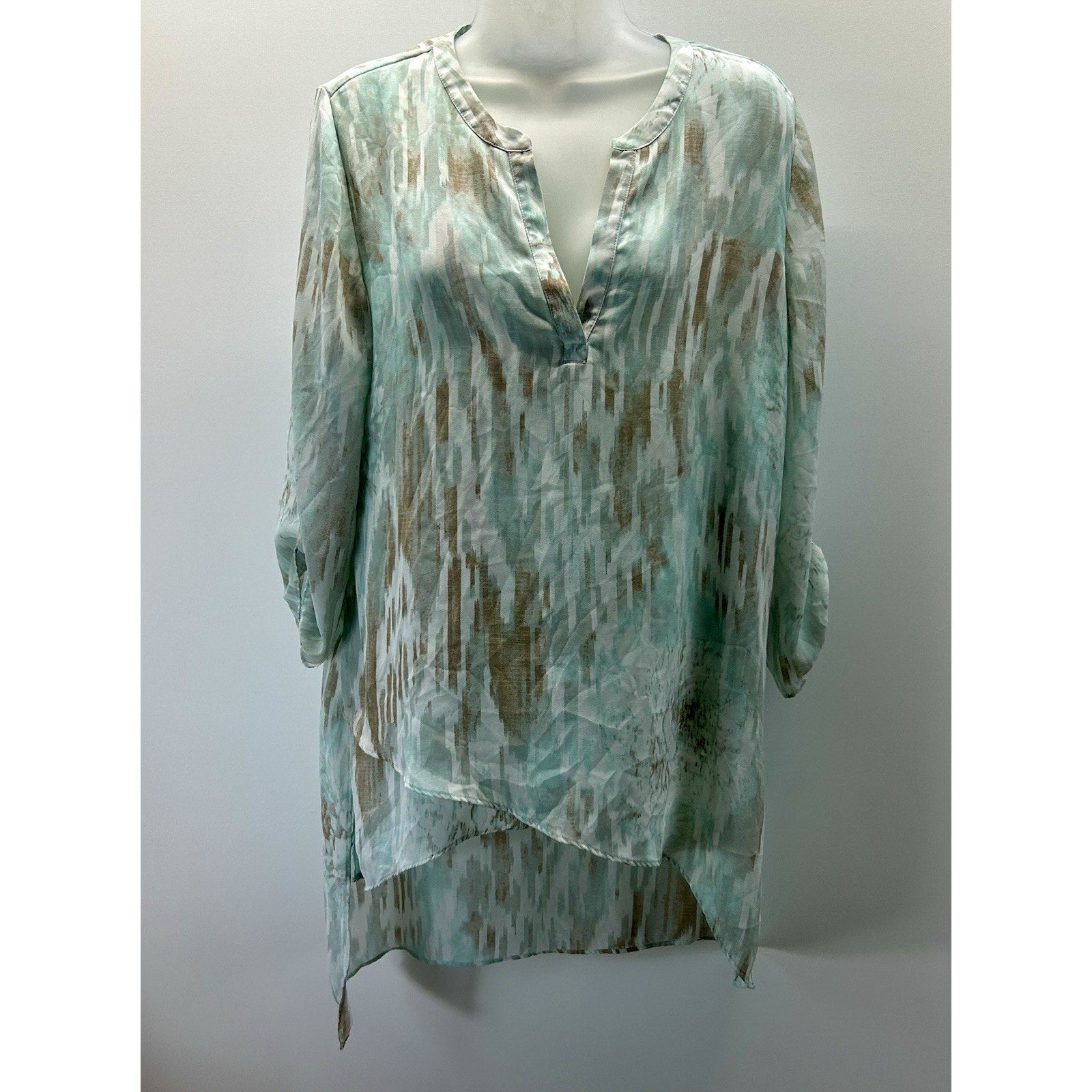 Chico's Blue Striped Long Sleeve Boat Neck Top Size1 Medium.