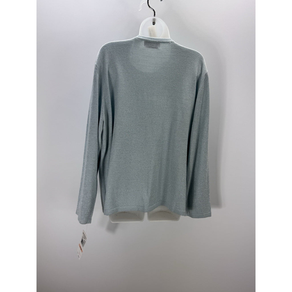 Alfred Dunner 2XL Silver Embellished Cardigan w/Built In Shell Tank Blue