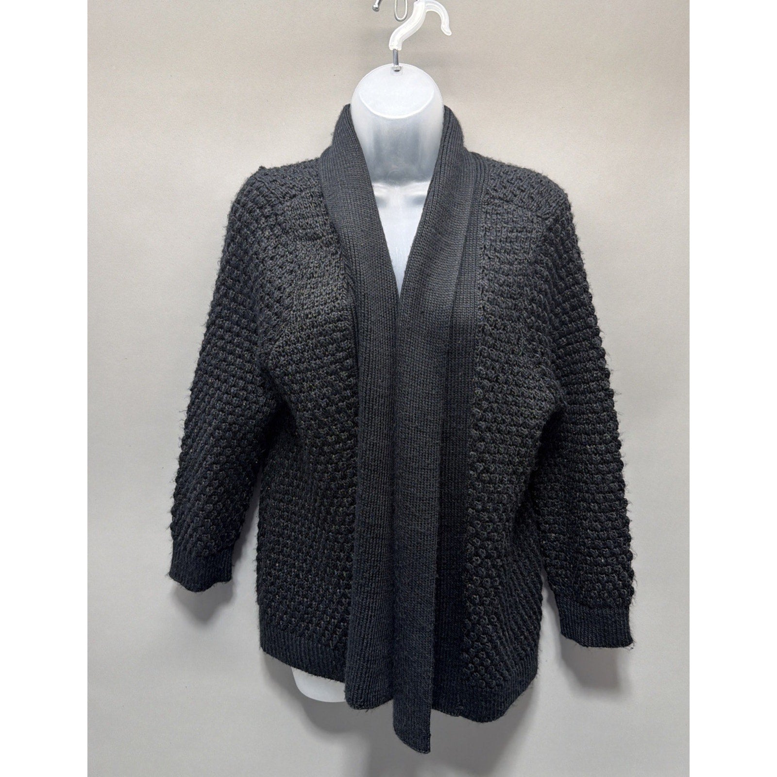 Talbots Chunky Knit Open Front Black Metallic Shimmer Cardigan Sweater Size S/M