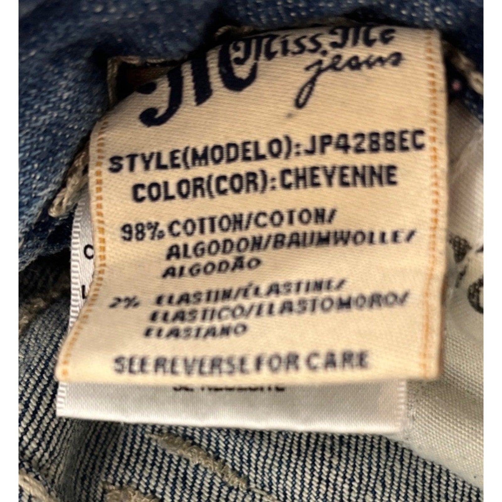 Miss Me Low Rise Bootcut women's jeans, size 26, embellished medium wash blue
