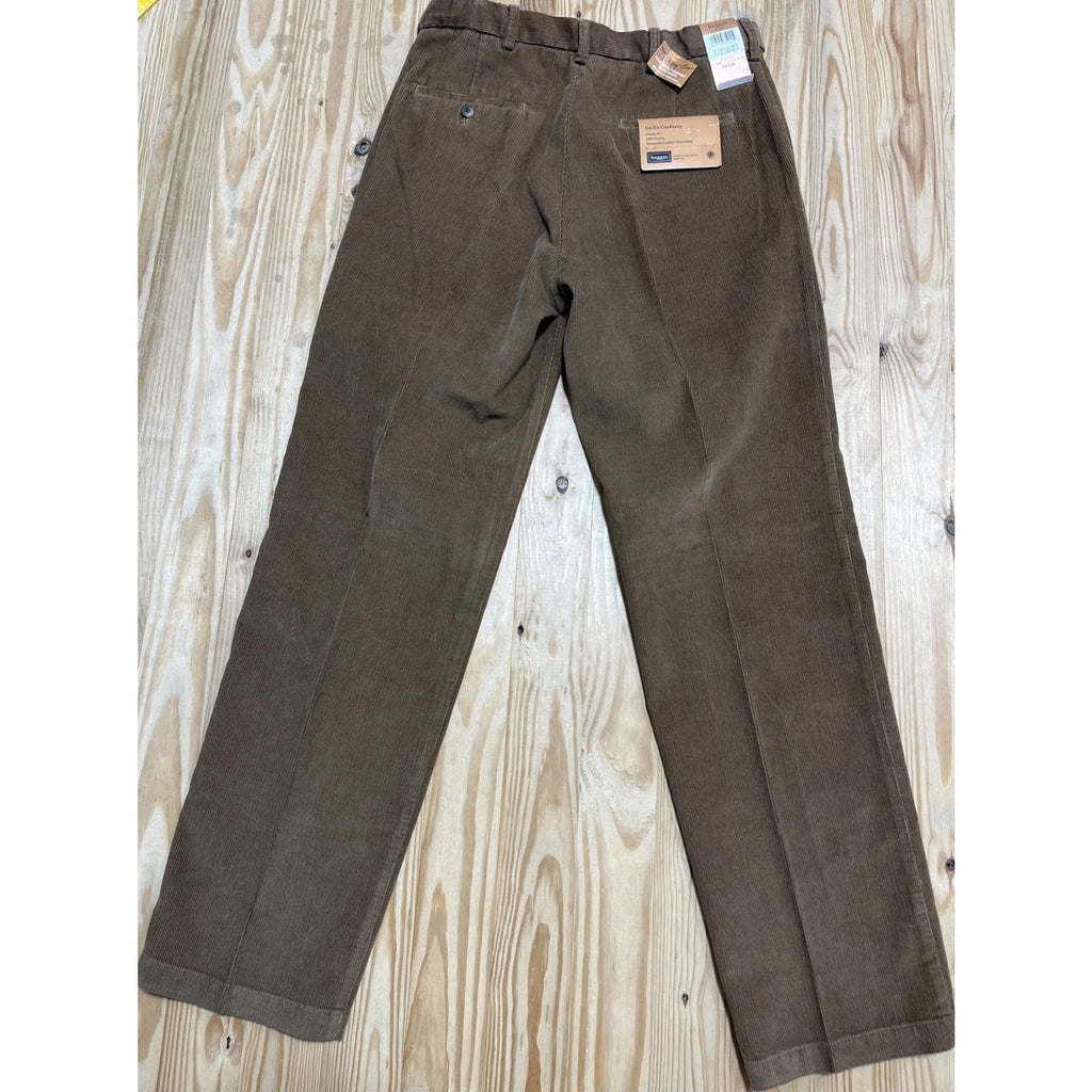 NWT Mens Haggar Khaki Brown Comfort Waist Go-To-Corduroy Pants Size 34x34