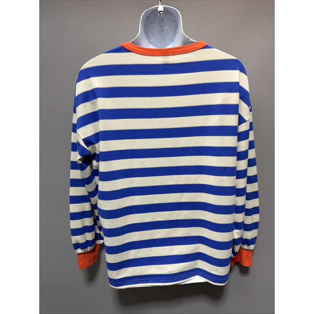 Automet Men's Medium Striped Ivory Blue Long Sleeve Shirt Knit Top