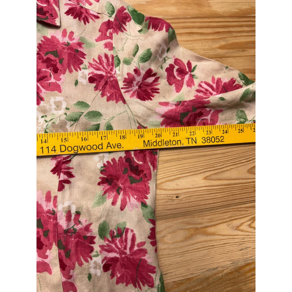 JM Collection Womens Linen Button Down Floral Blouse Sz 10