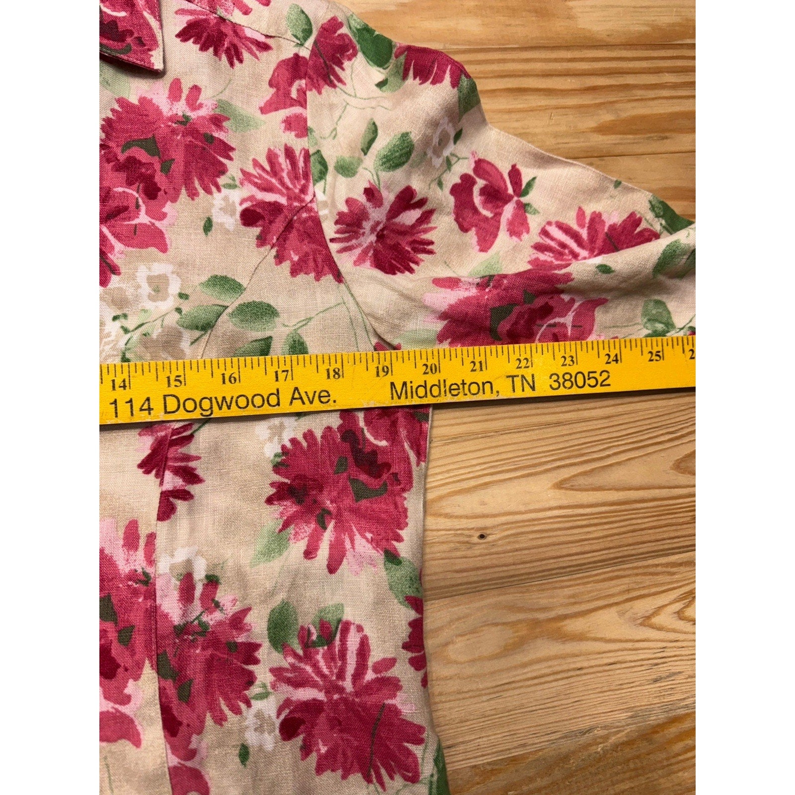 JM Collection Womens Linen Button Down Floral Blouse Sz 10