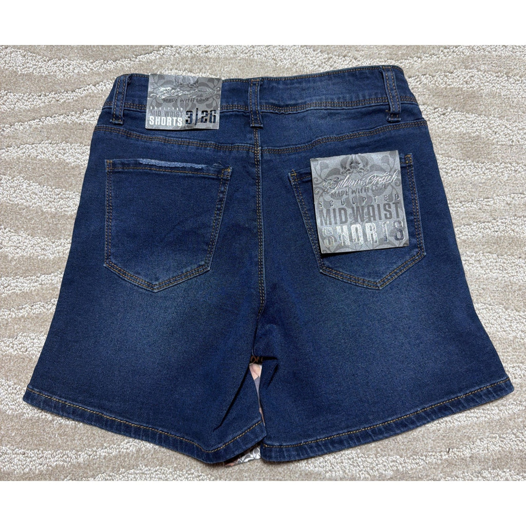 Silver Crush Shorts Blue Denim Jean Mid Rise Stretch Size 3/26 NWT