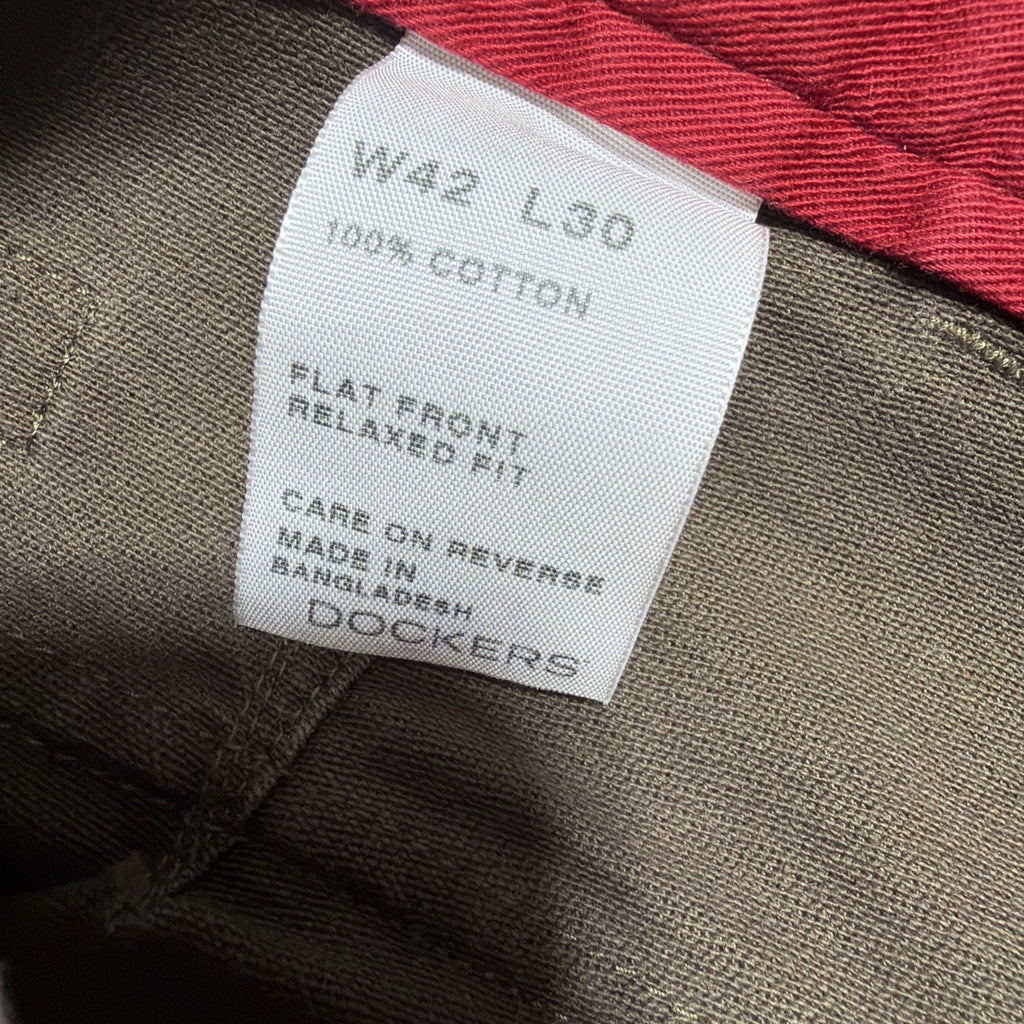 Dockers Premium Relaxed Fit Flat Front Brown Canvas Pants Mens Size 42x30