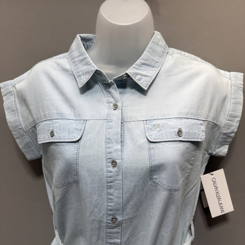 New Calvin Klein Girl's Juniors Chambray Denim Shirt Dress Size XL/16 NWT
