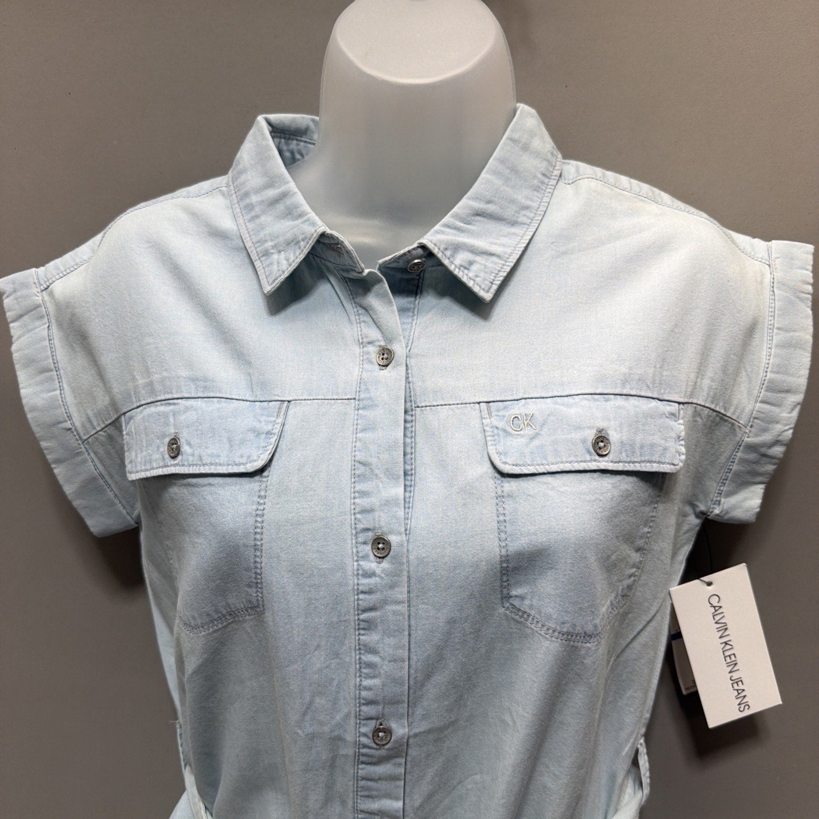 New Calvin Klein Girl's Juniors Chambray Denim Shirt Dress Size XL/16 NWT