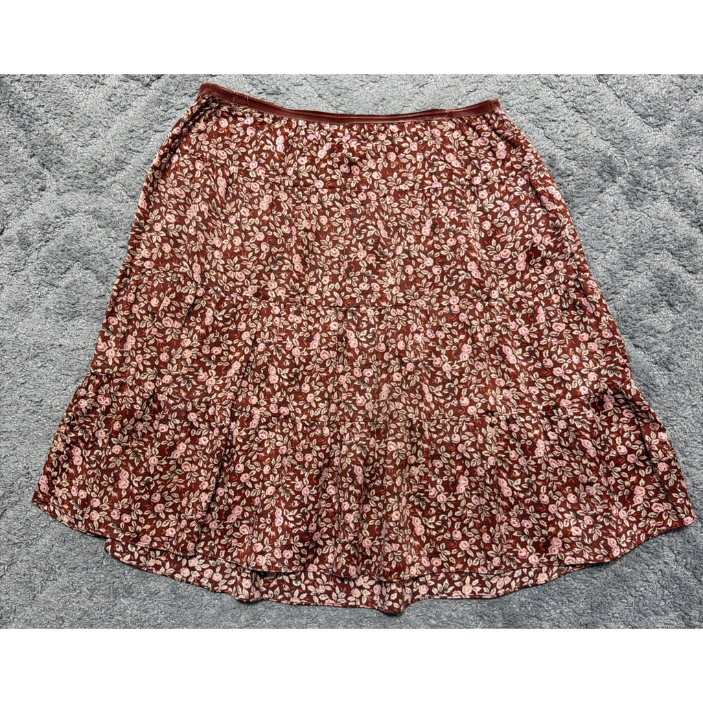 NY&CO 100% Silk Size Large Floral Midi Skirt Officecore Career