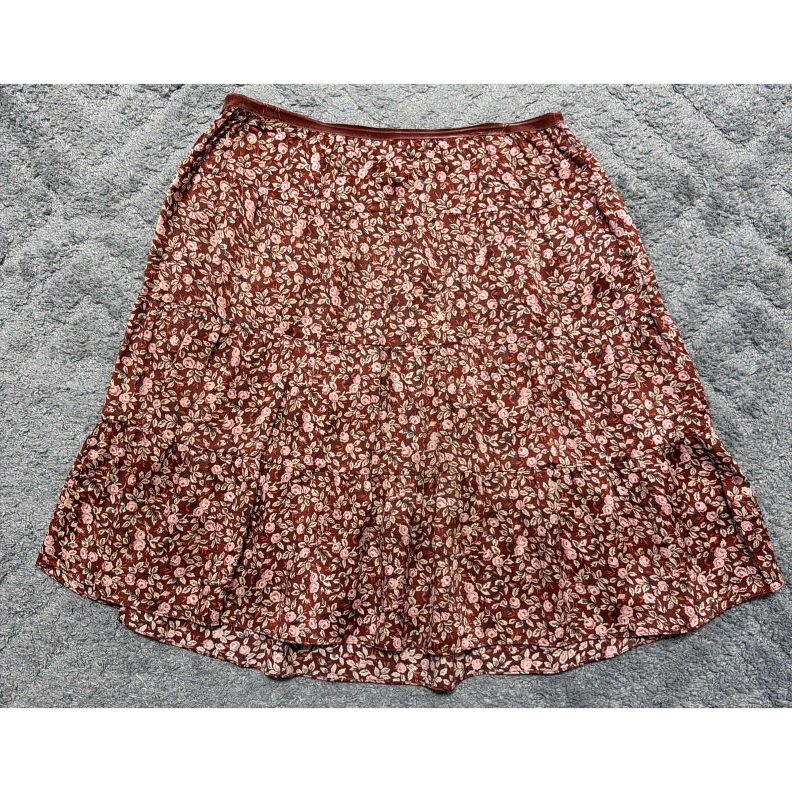 NY&CO 100% Silk Size Large Floral Midi Skirt Officecore Career