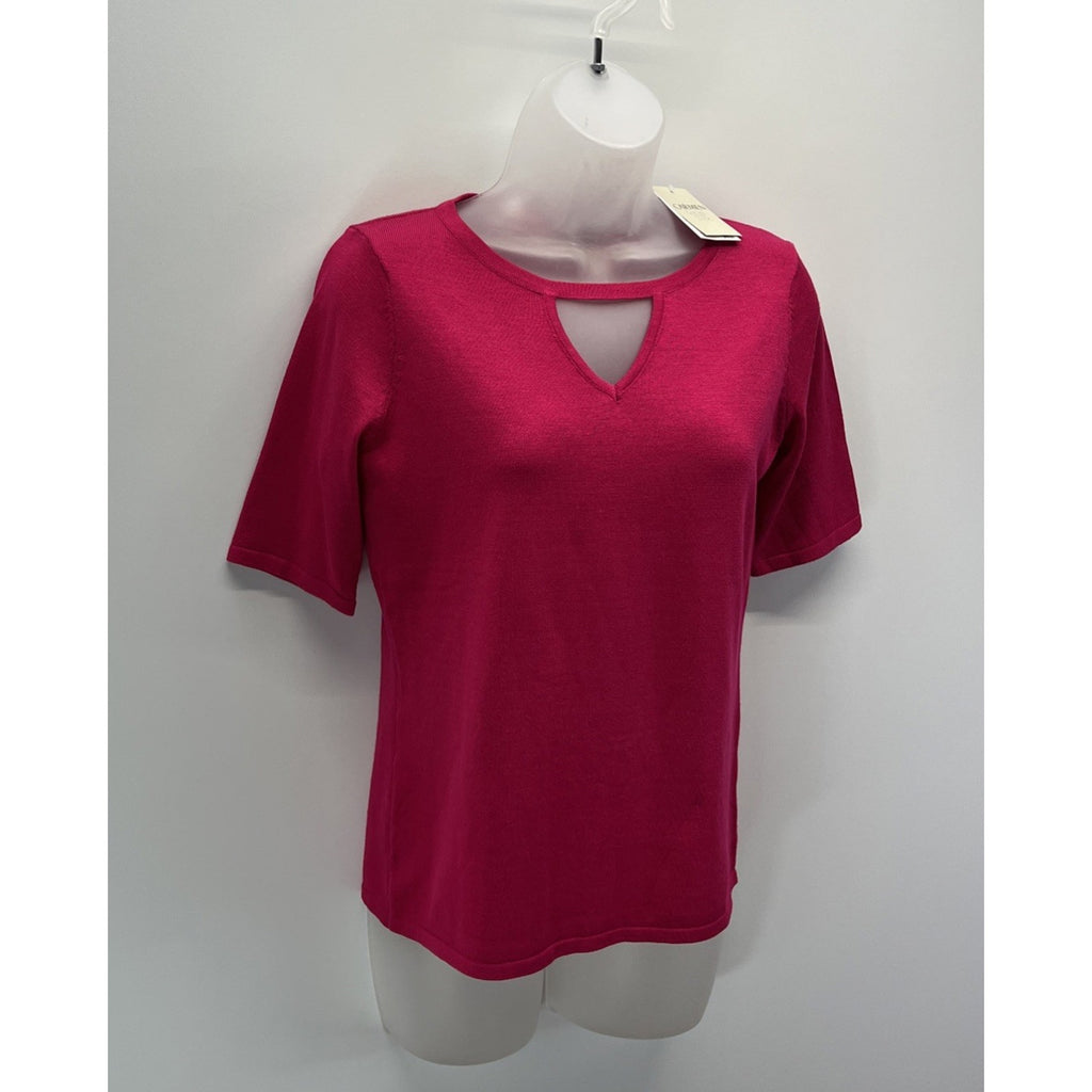 NWT CARMEN MARC VALVO, Size S Pink Ribbed Knit, Top w/Keyhole Neck