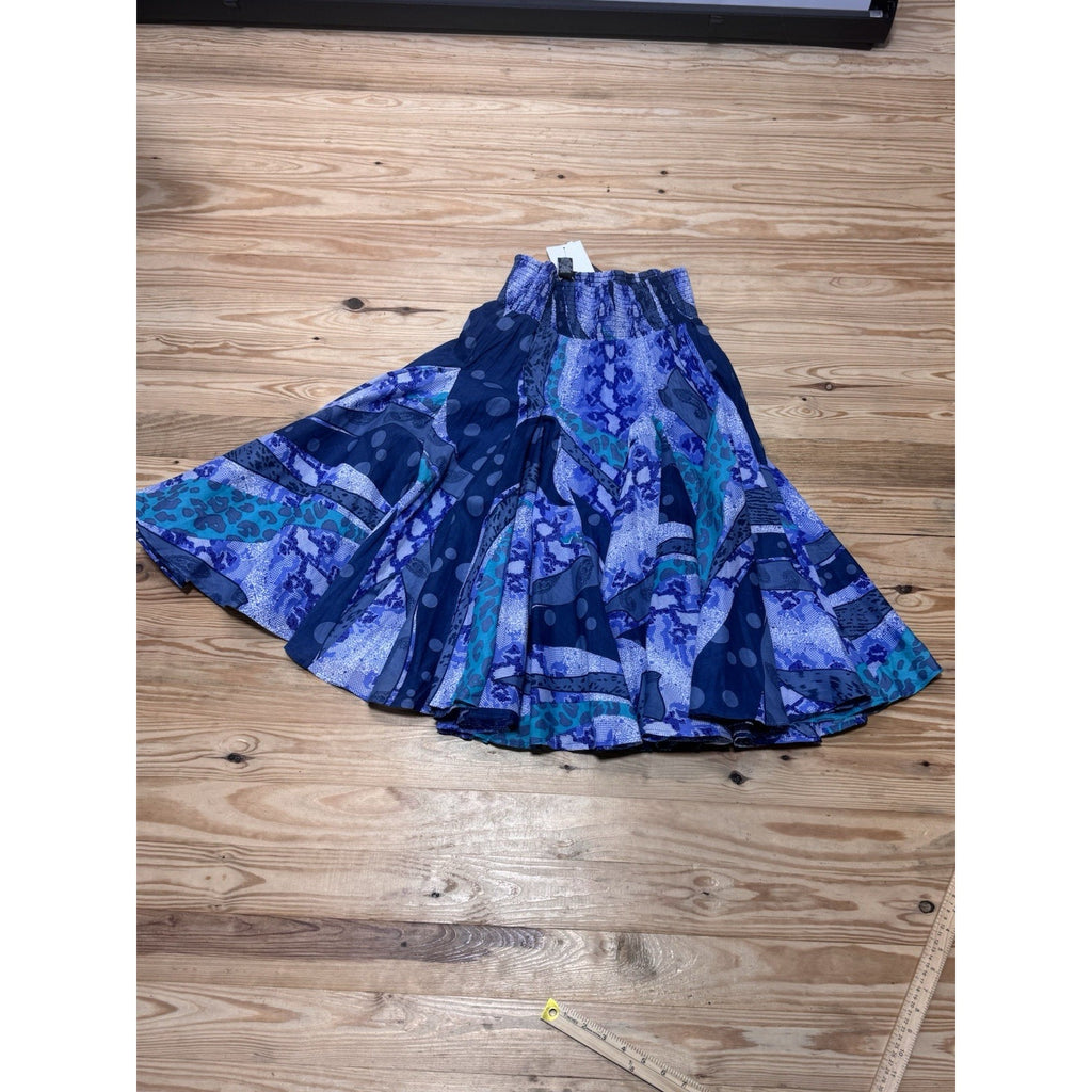 CHELSEA & THEODORE Blue Print Ruffle Tie Tiered Mini Dress Women’s Small NWT