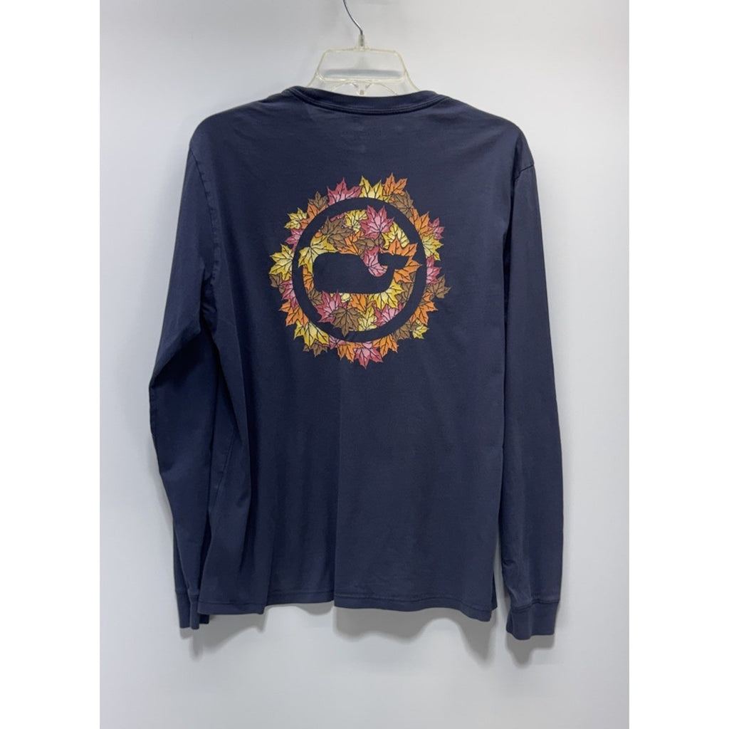 Vineyard Vines Gray Autumn Leaves Whale Dot L/S Pocket T-Shirt Mens Size Small