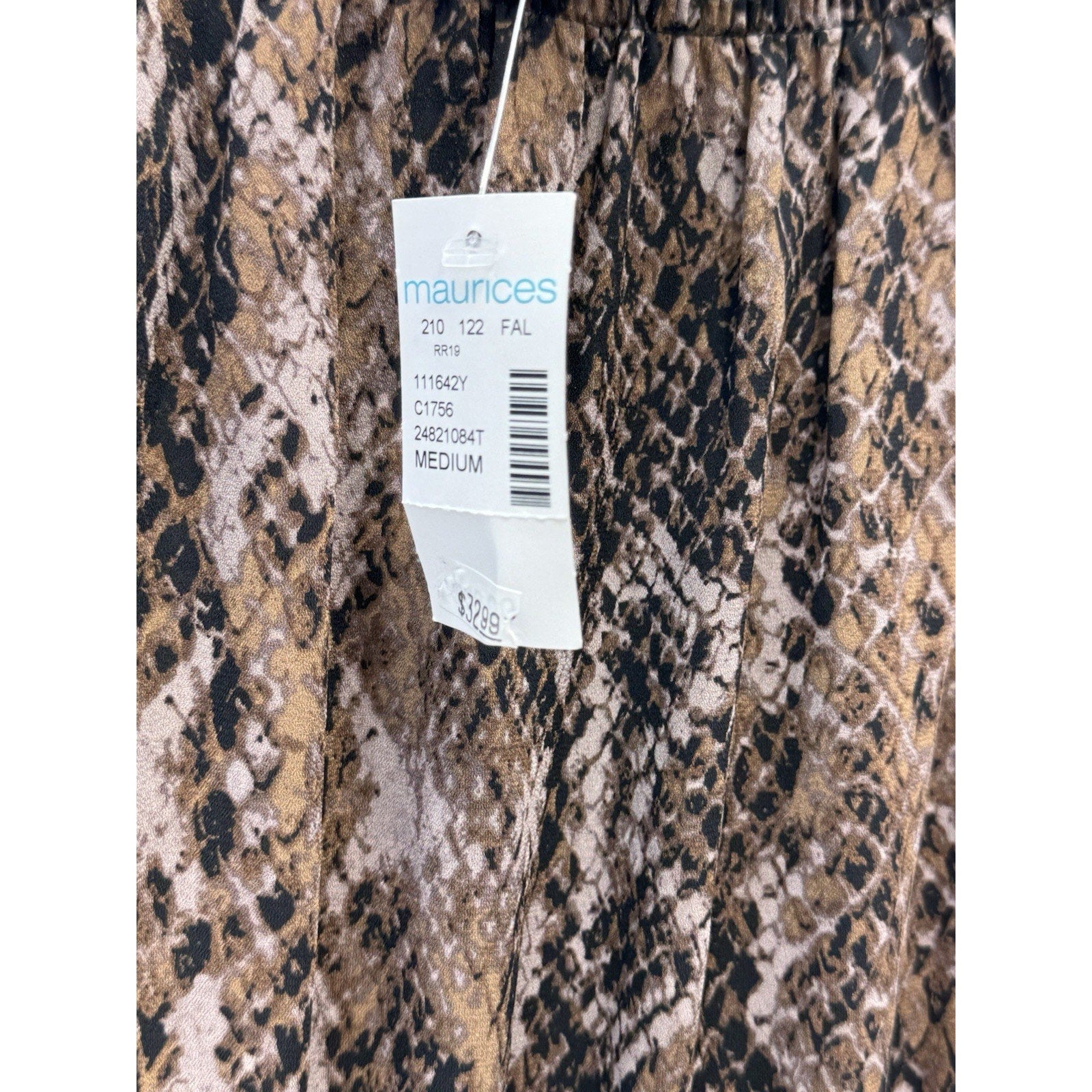 Maurices Snakeskin Elastic Waist Lined Dress Brown Women’s Size Medium NWT