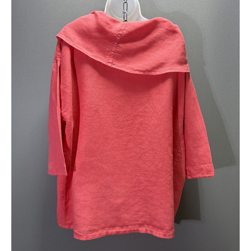 La Fixsun Women M Coral 100% Linen Cowl Neck Lagenlook Tunic Top Made USA