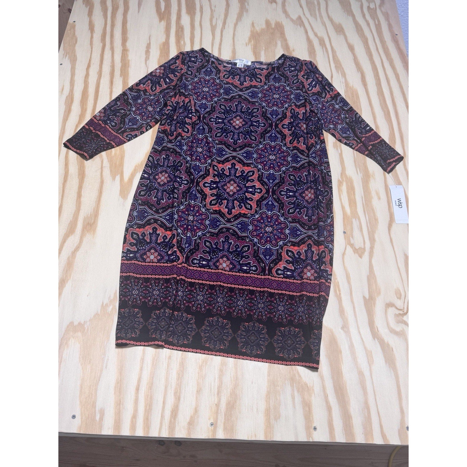 Wisp Women's 14W Dress Boho Mandalas Stretchy Black Orange Festival Purple NWT