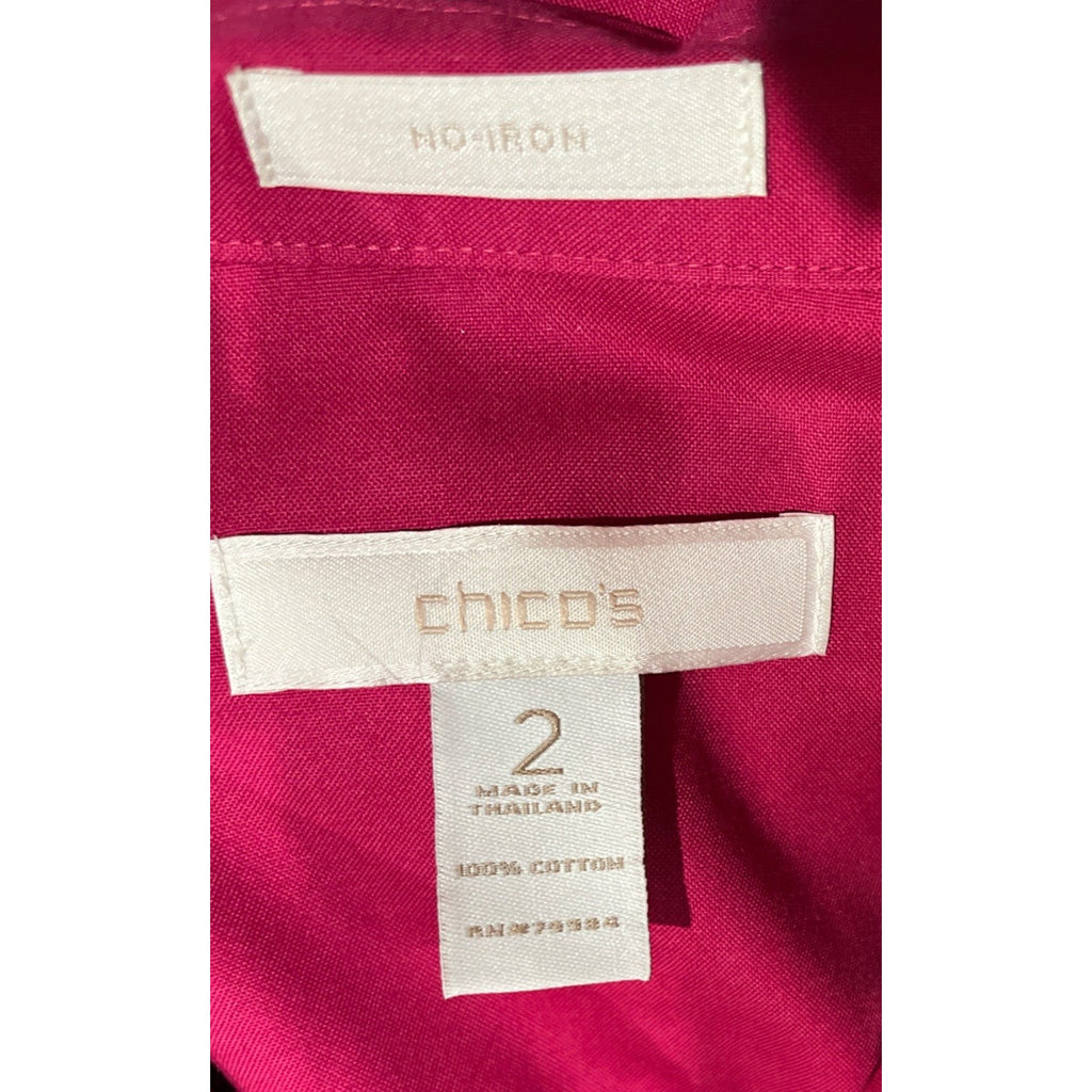 Chico's Non-Iron Shirt Sz 2 Magenta Button Front Longsleeve