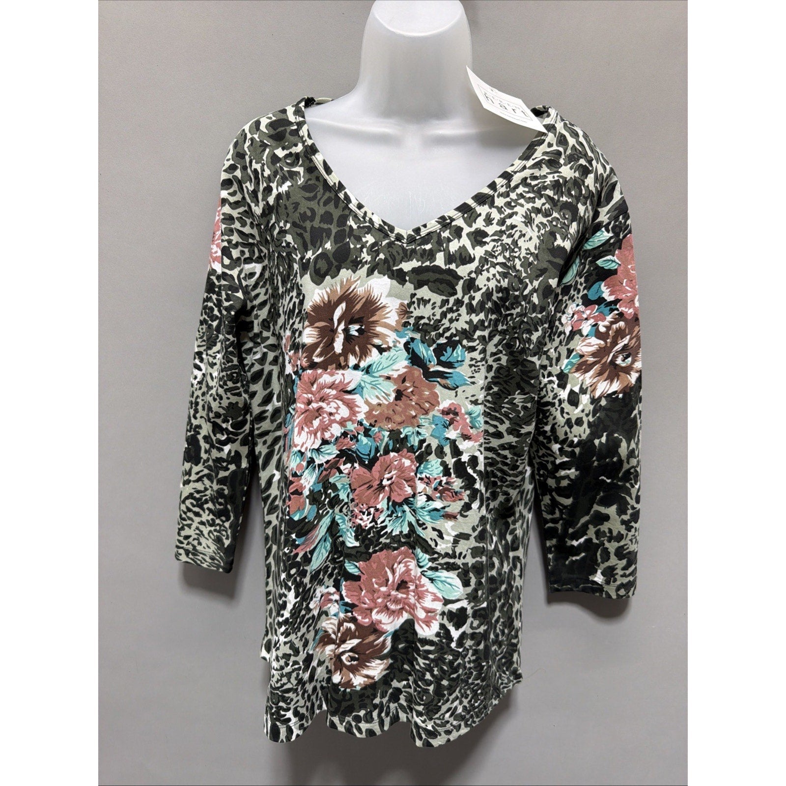 Vintage Keren Hart Womens Blouse Top L Multicolor Floral Animal Print New