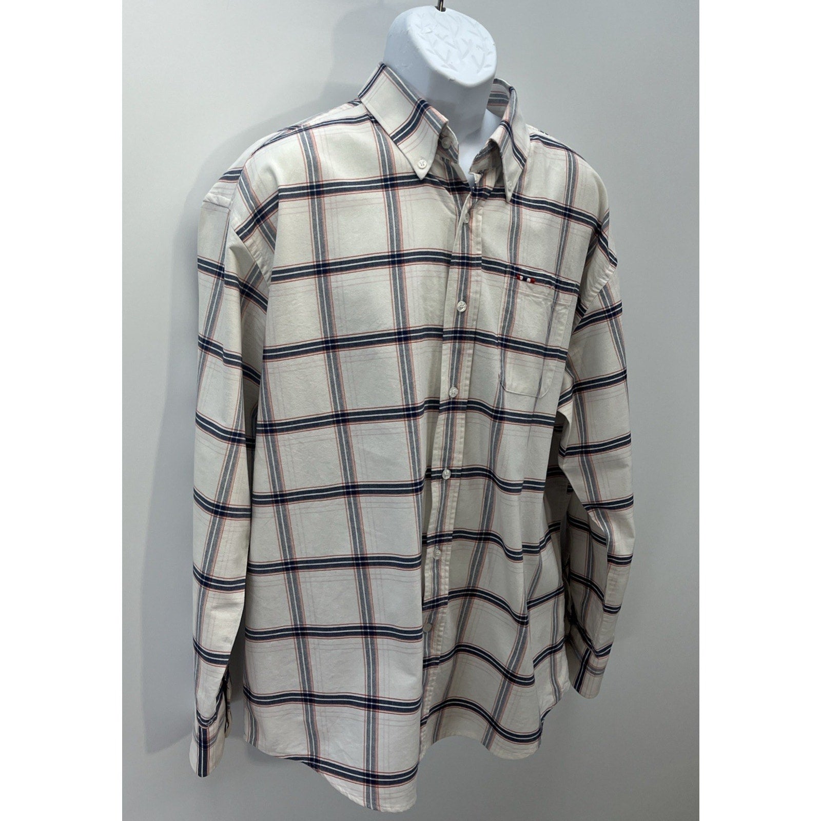 Larro Button Down Shirt Men's Casual long sleeve collared plaid XXL