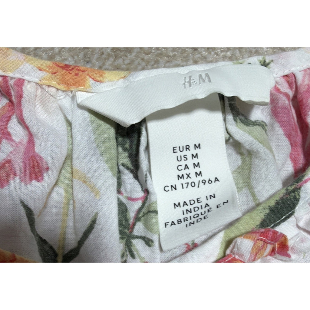 H&M Womens Floral Size Medium Bubble Hem Puff Sleeve Dress Fairy Whimsy