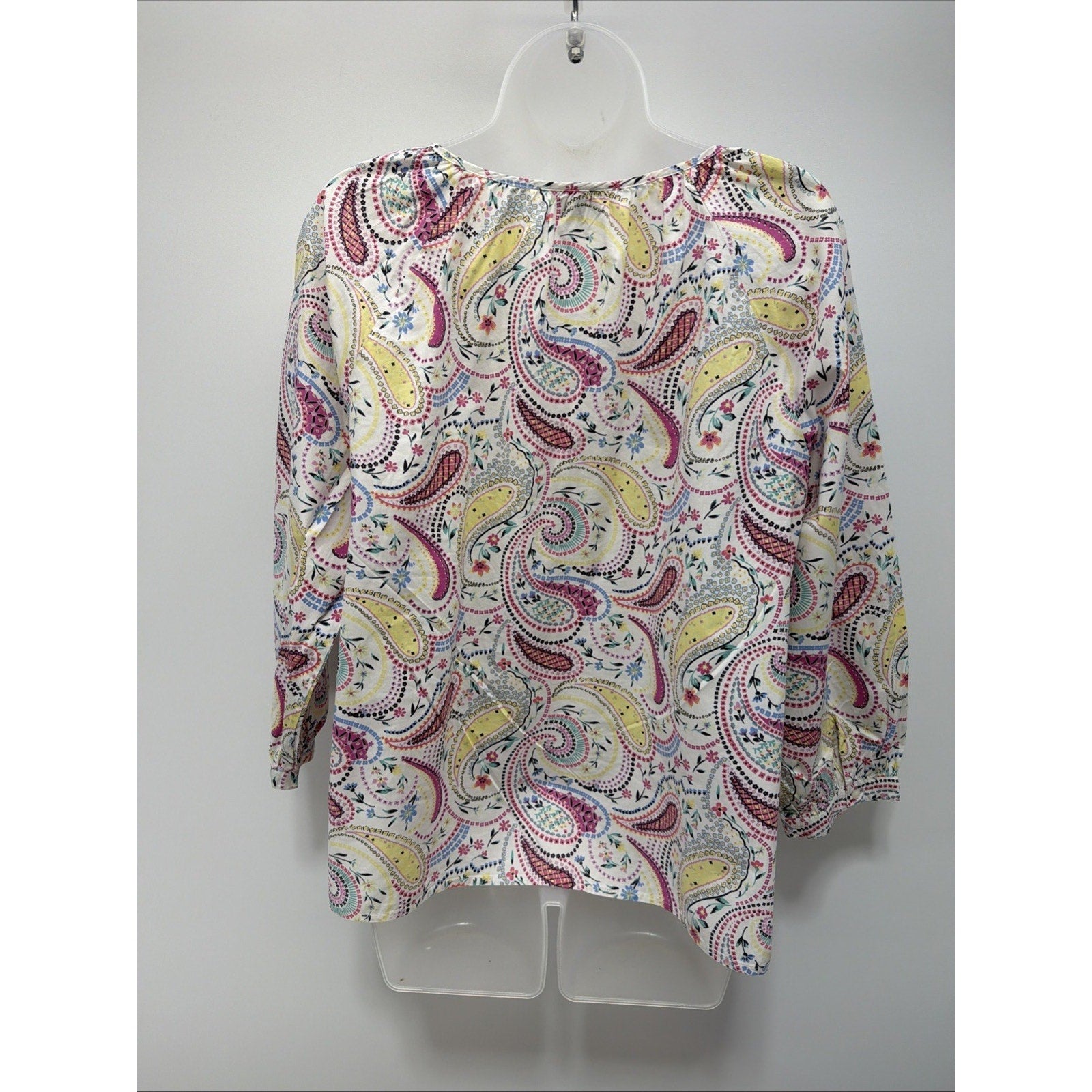 TALBOTS Fuchsia Countryside Paisley Popover Cotton Top Size Large