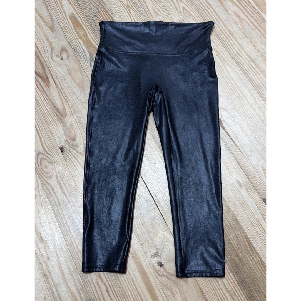 SPANX Black Leggings Faux Leather Size Medium Slimming Moto City Biker